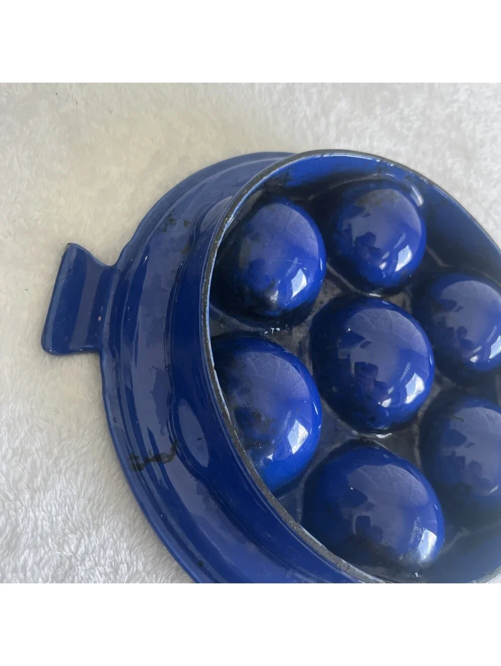 RARE VINTAGE MCM! Copco Denmark Blue Enamel Michael Lax Aebleskiver Pan
